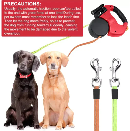 Dual Retractable Dog Leash for 2 Dogs