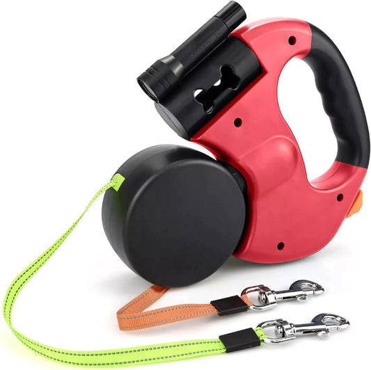 Dual Retractable Dog Leash for 2 Dogs
