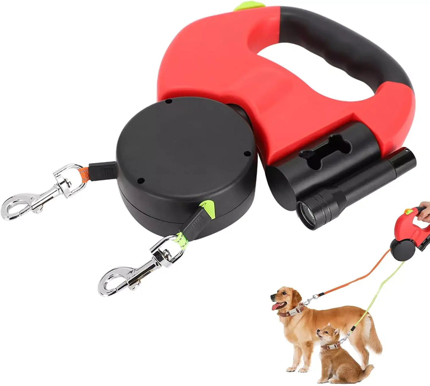 Dual Retractable Dog Leash for 2 Dogs