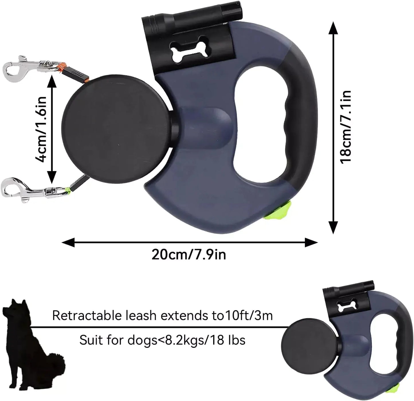 Dual Retractable Dog Leash for 2 Dogs